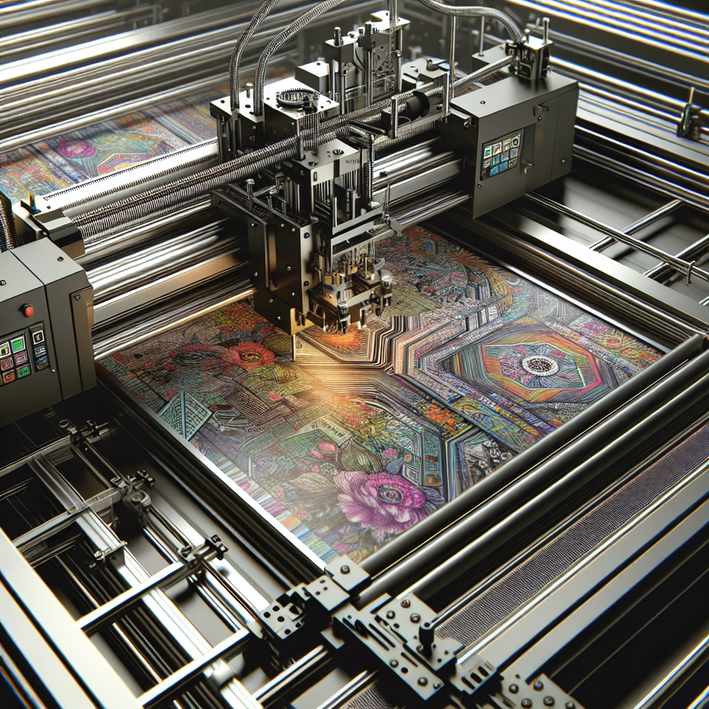 A realistic DTF printing setup with vibrant printed designs on film.