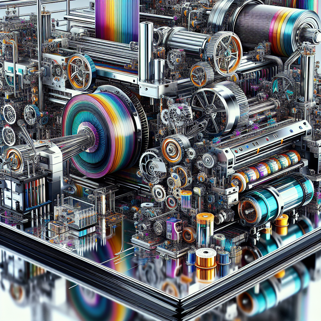 Realistic image of the intricate mechanics and vibrant colors of a DTF printer.