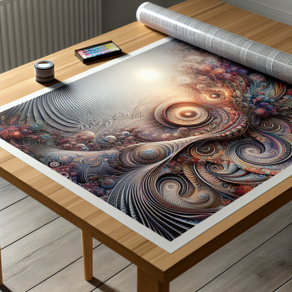 A realistic custom DTF transfer sheet with vivid graphics on a table.